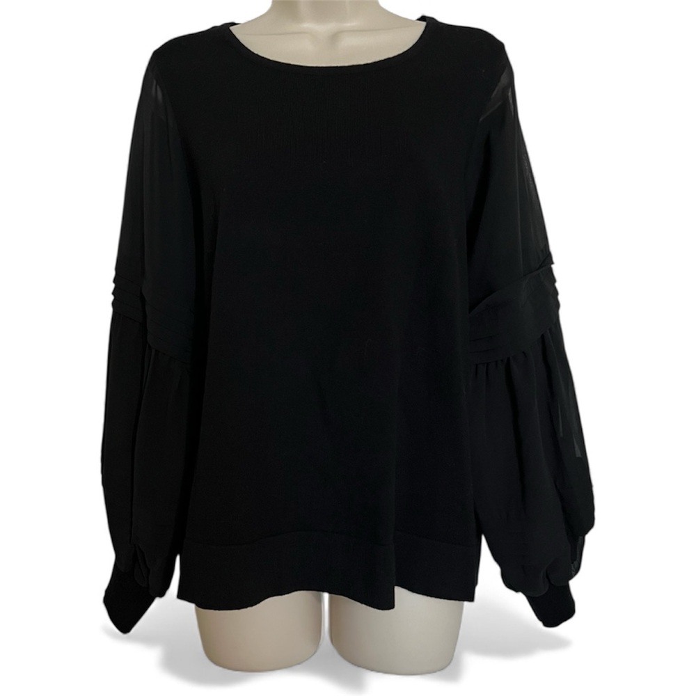 Cliche Black Sheer Bubble Sleeve Pullover Sweater Size Medium
